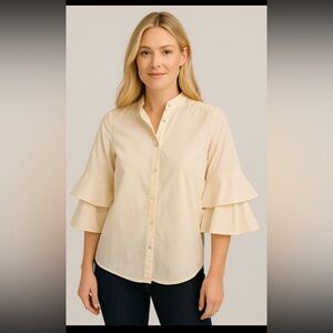 SUMMUM Cream Colored Tiered Sleeves Top